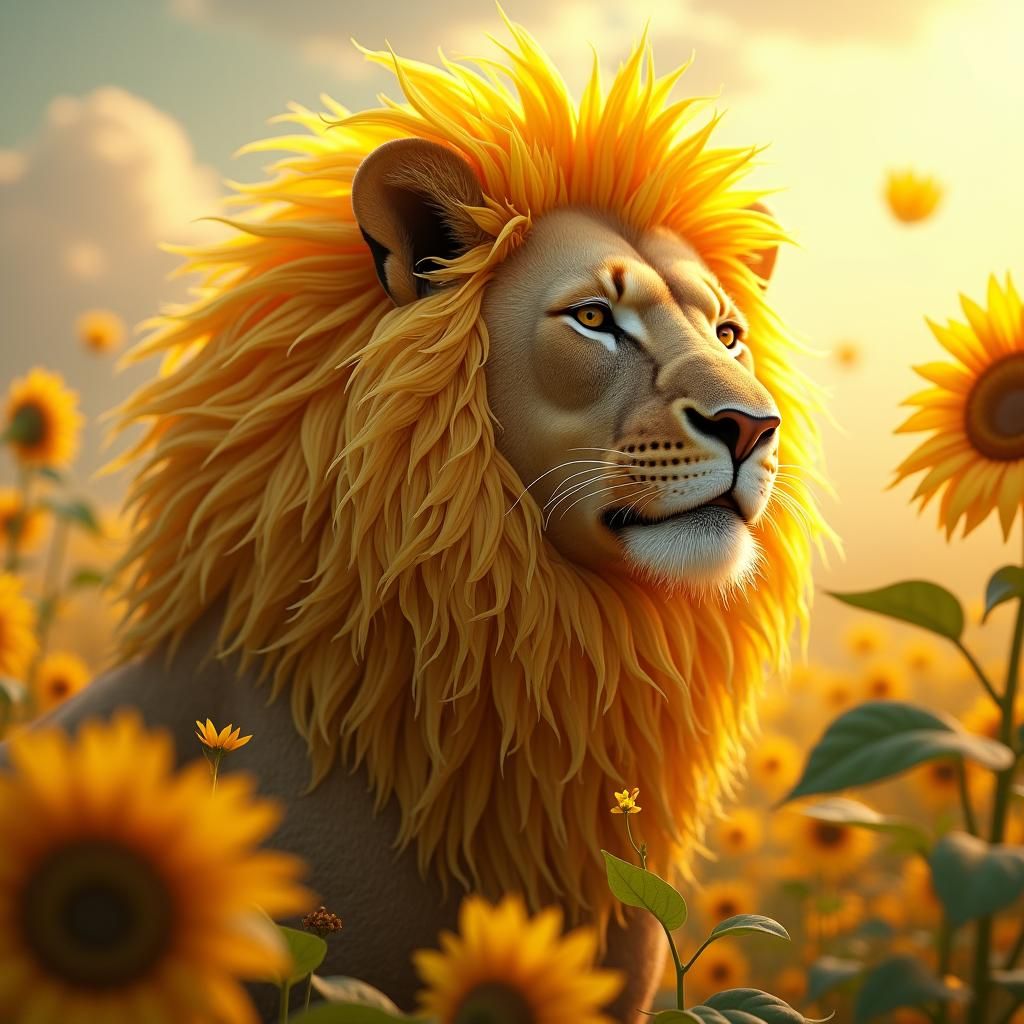 Lion with Sunflower Mane: Fantasy Concept Art