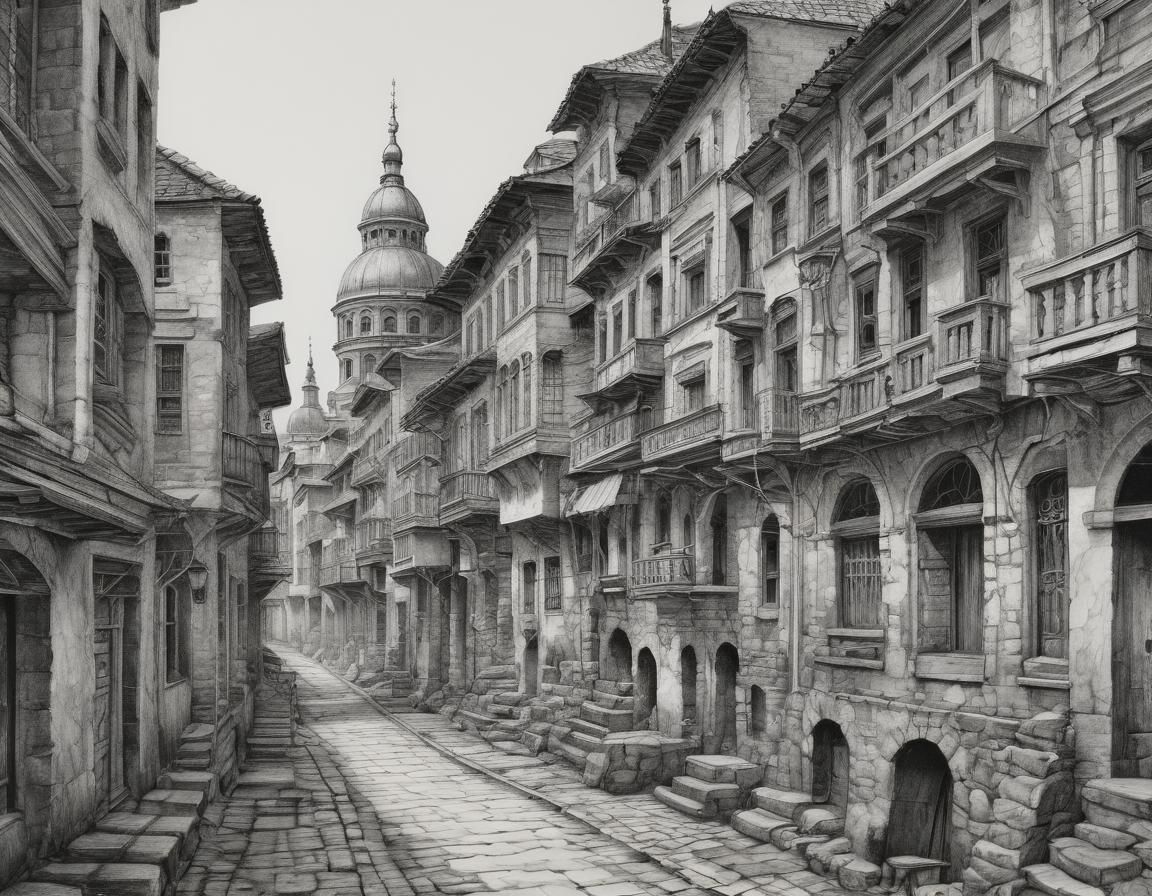 Pencil Sketch of an Old City