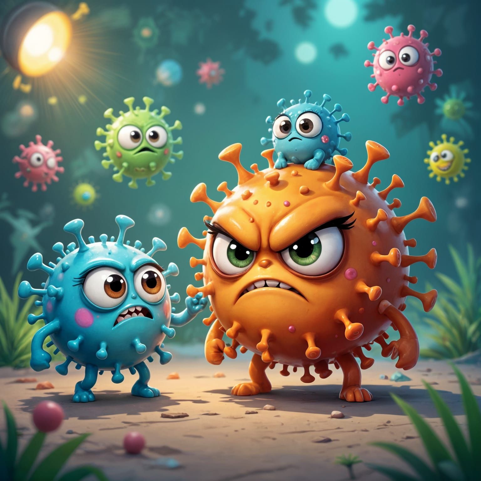 Cartoon Viruses Play Prank on Grumpy Macrophage