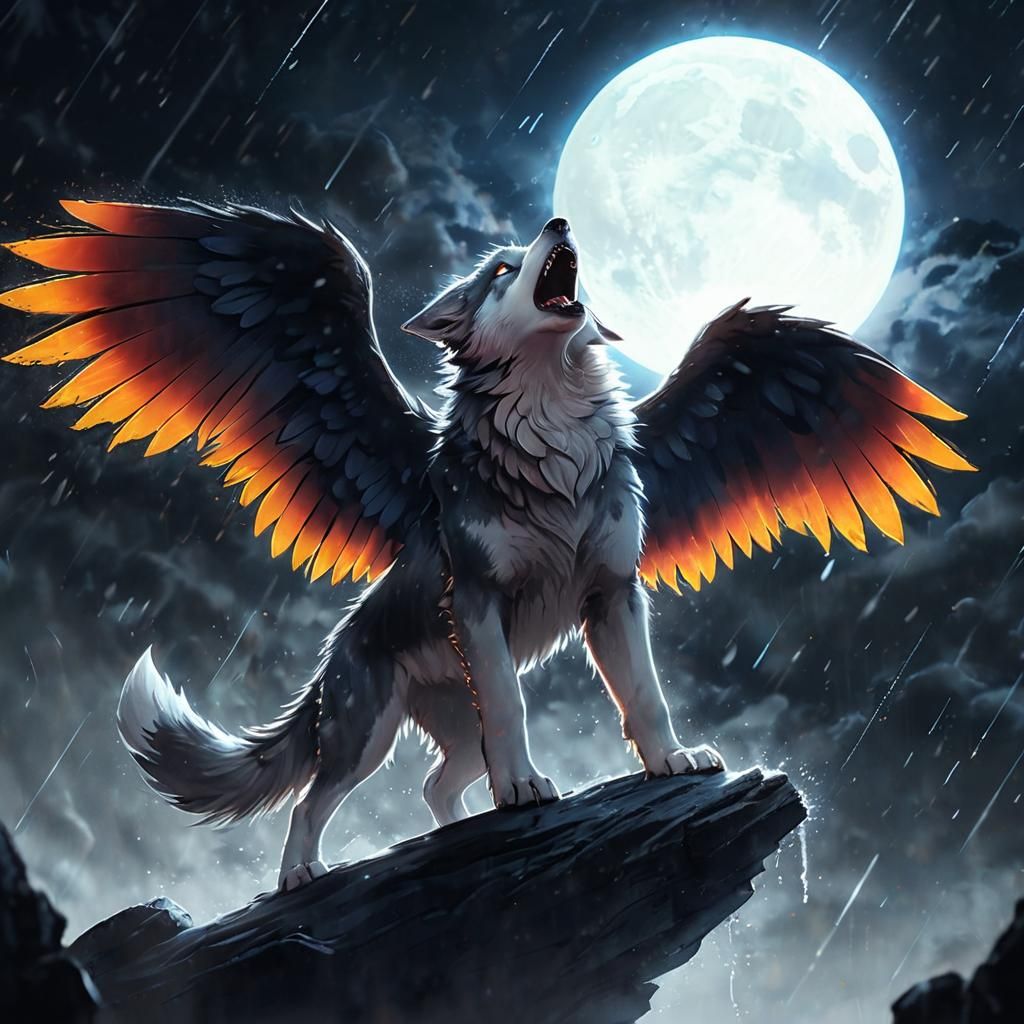 Anime Wolf Puppy Howling at Moon