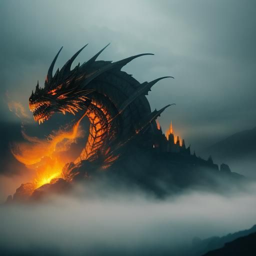 Dramatic Dragon Fire in Ruined Castle