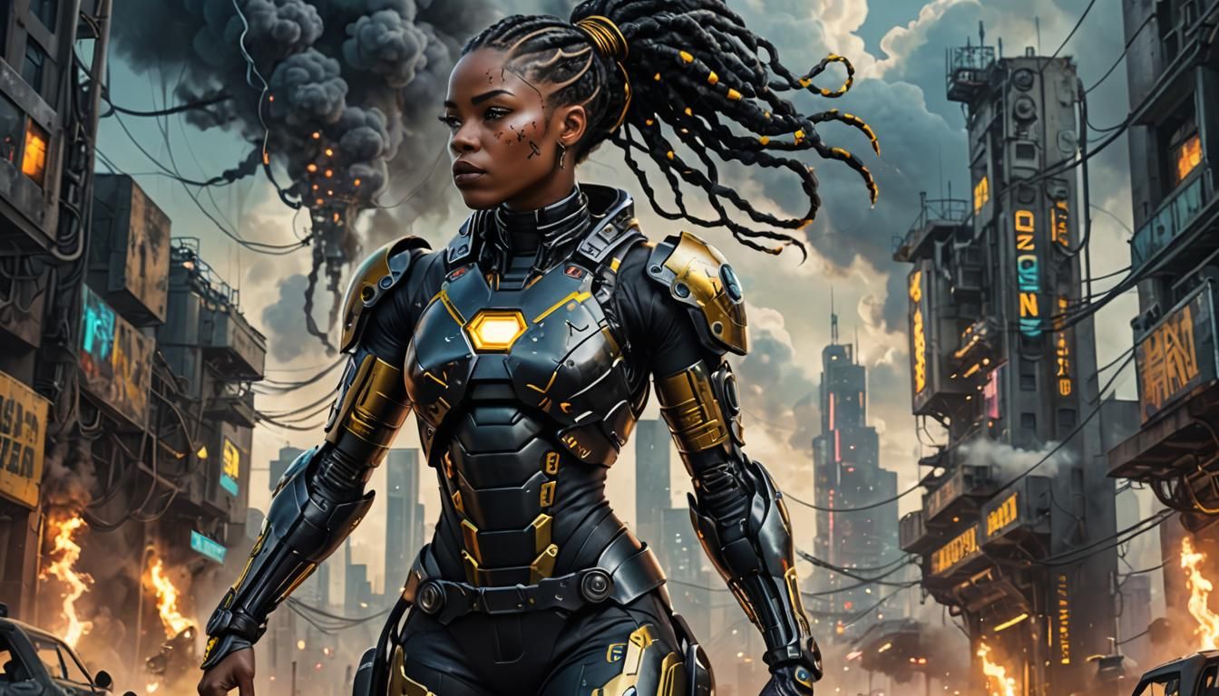 An African-American female with Neon colored braids wearing ...