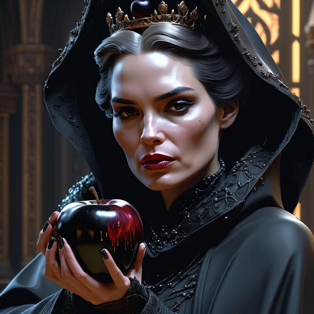 Evil Queen with Apple: Detailed Fantasy Portrait
