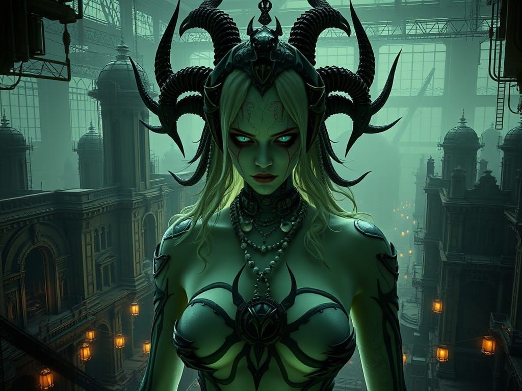 Cyberpunk Goddess of Apocalypse in Dark Biomechanical Art