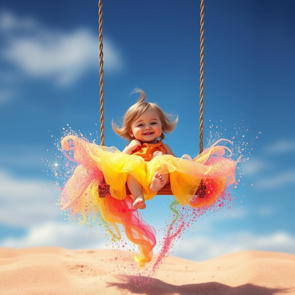 Child on Swing Creates Sparkling Sand Cloud