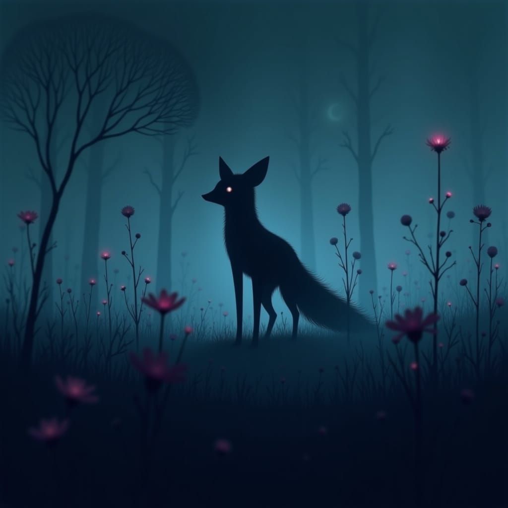 Surreal Storybook Fox in Eerie Fog