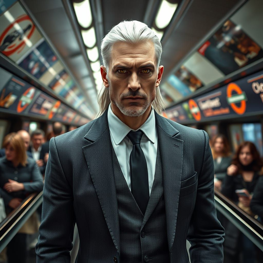 Geralt of Rivia Amidst London Underground Bustle