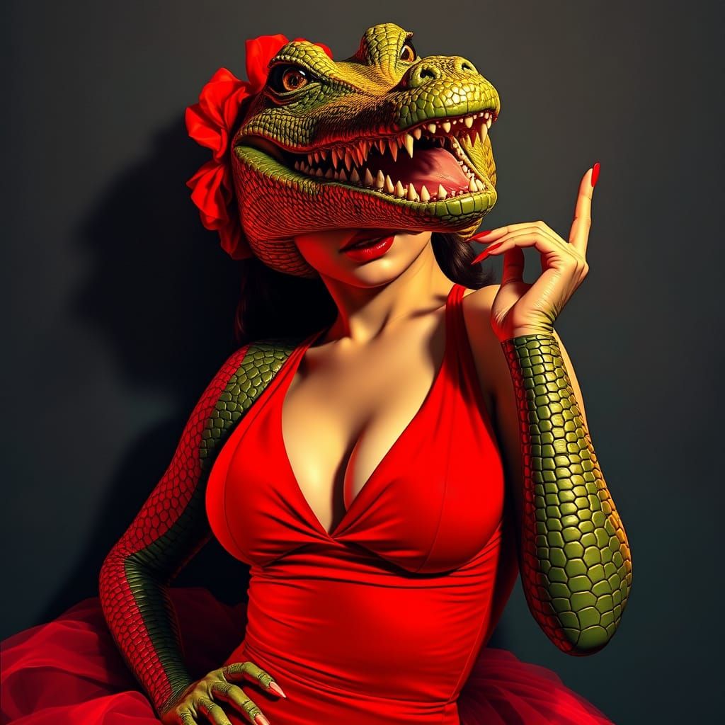 Crocodile Femme Fatale in Pin-Up Style