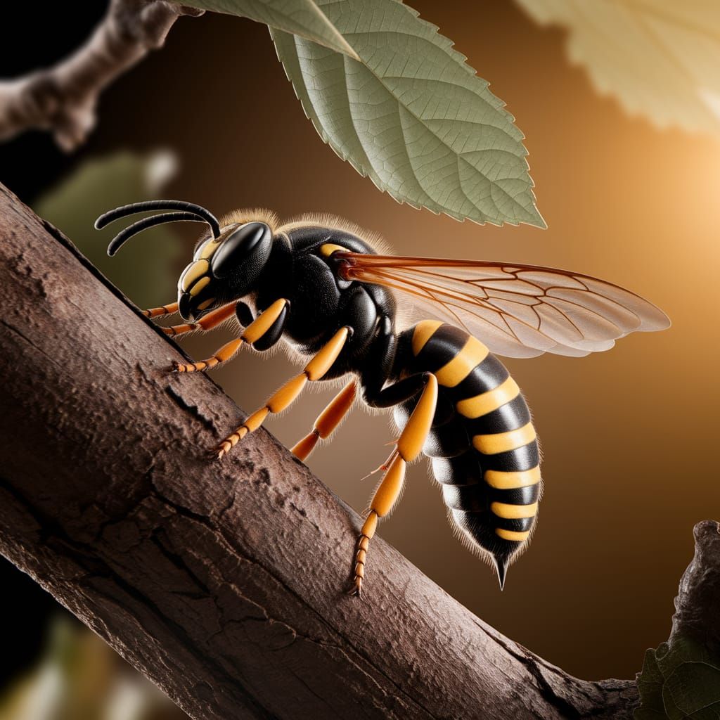 Majestic Giant Hornet on Tree Branch