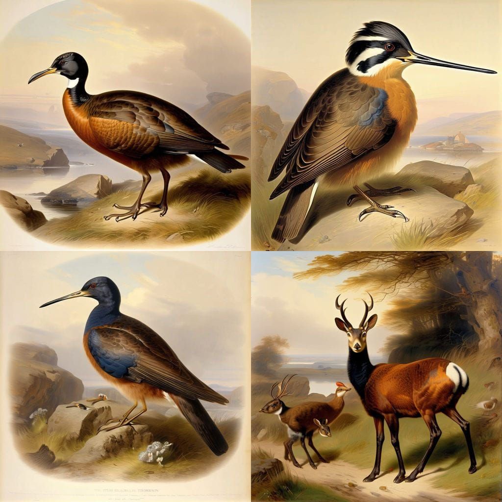 Birds in a Forest Landscape in Watercolor Style