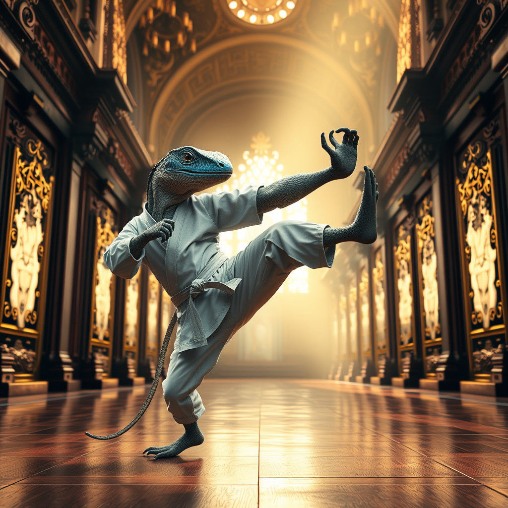 Lizard Taekwondo Master in Ancient Temple