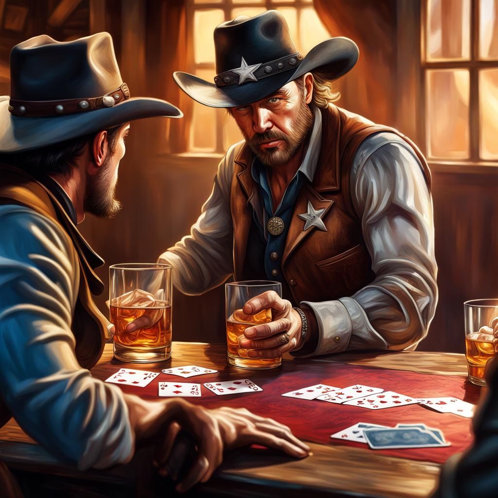 Wild West Cowboys in Saloon: Hyperrealistic Splash Art