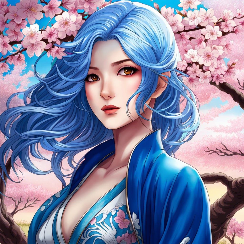 Anime Woman Under Cherry Blossoms in 16k
