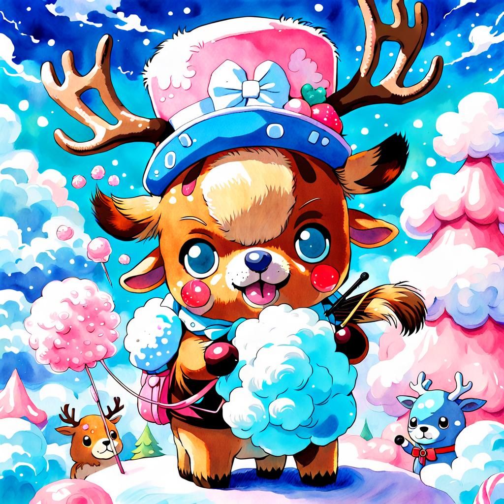 Cute Anime Watercolor: Chopper and Reindeer