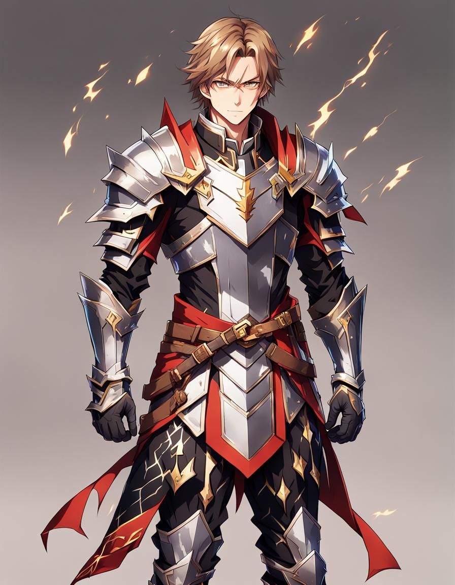 Isekai Anime Adventurer in Flame Armor