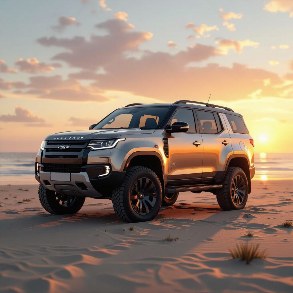 Hyperrealistic 4x4 on Beach at Sunset