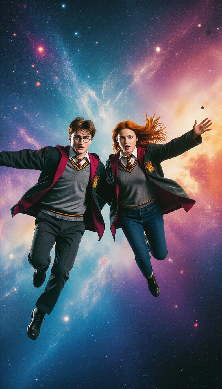 Harry Potter and Ginny Weasley in Space Graffiti Art