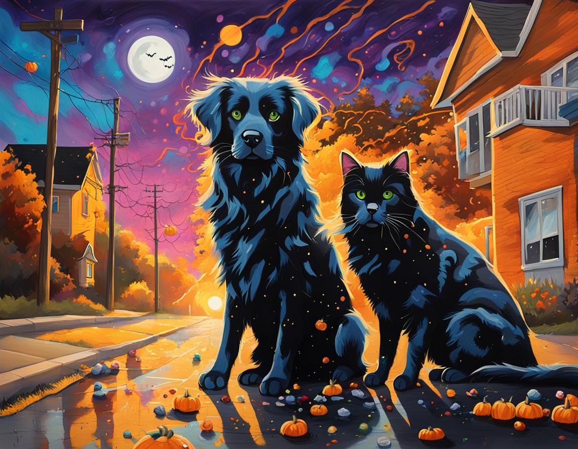 Halloween Pets in Street Art Style