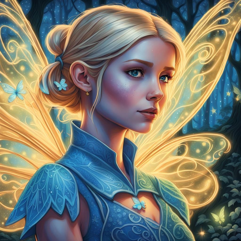 Fantasy Portrait of Fairy in Whimsical Moonlight Forest