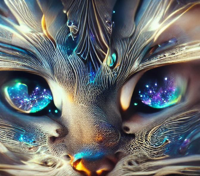 Iridescent Galaxy Cat in Aetherpunk Anime Style