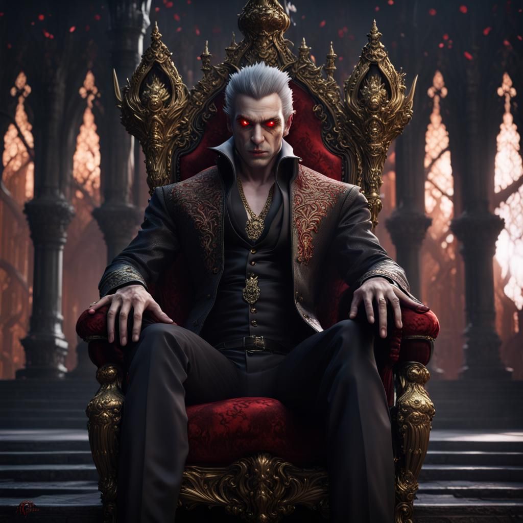 Vampire King on Black Throne, Fantasy Concept Art