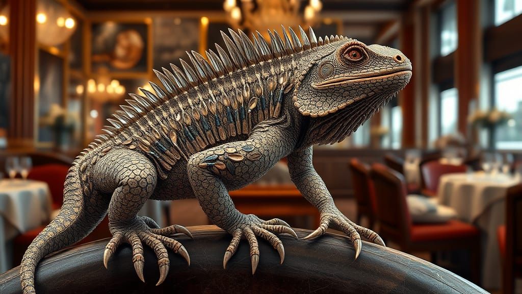 Surrealistic Spoon Lizard in Upscale Digital Art