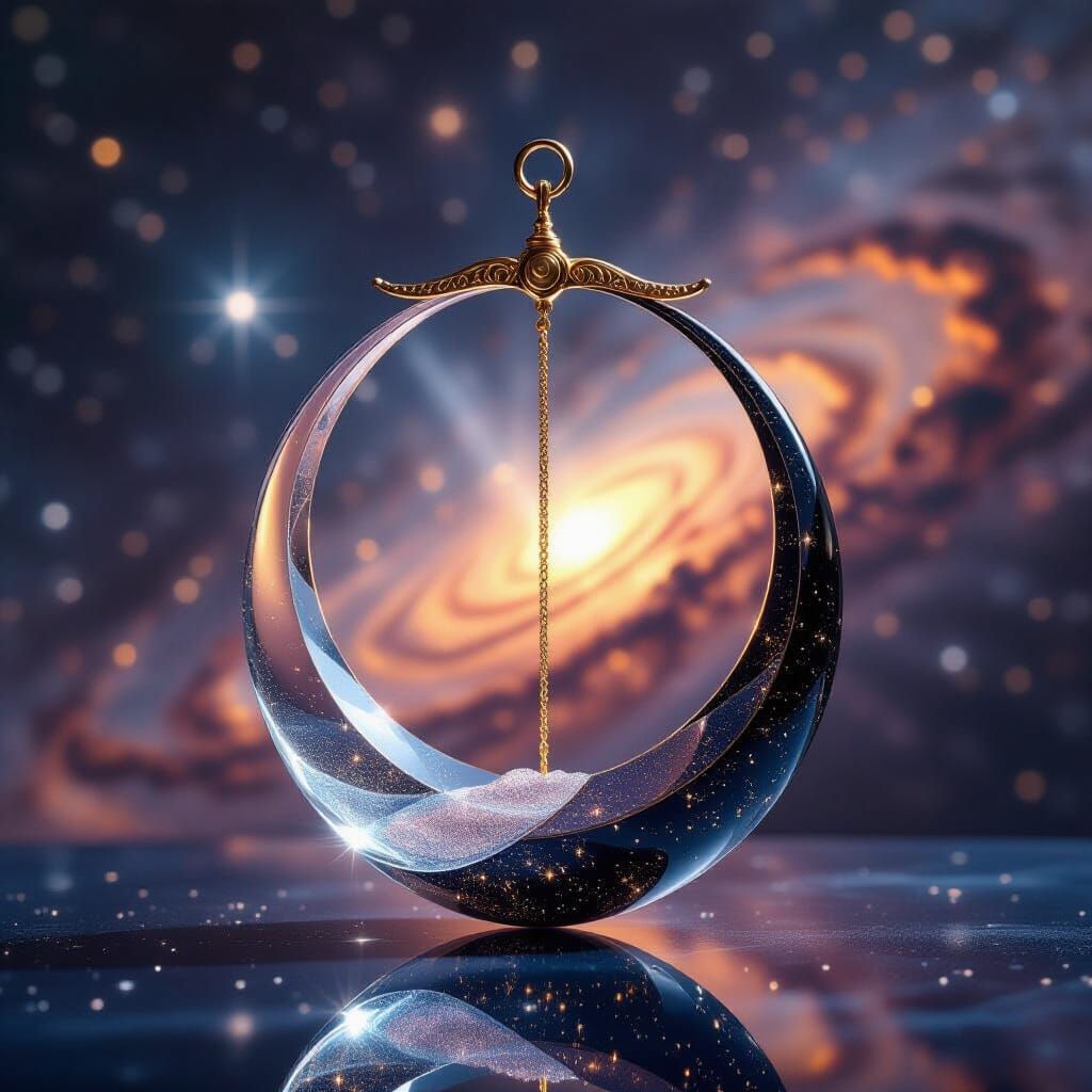 Libra Zodiac Symbol: Stardust and Obsidian Sculpture