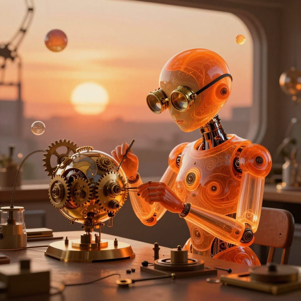 Retro Futurism Inventor Works on Solar Automaton