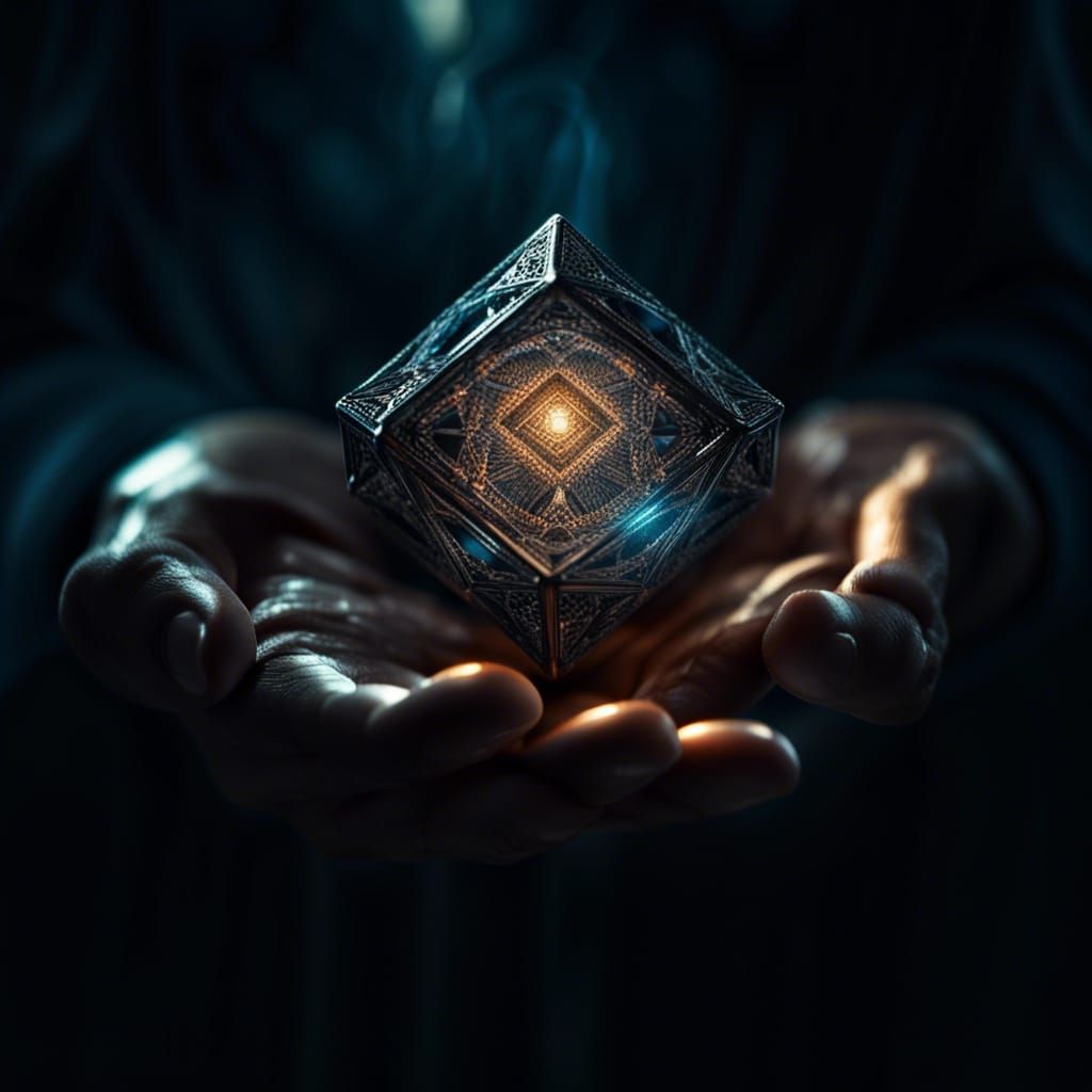Magical Tesseract Floating Above Open Hand