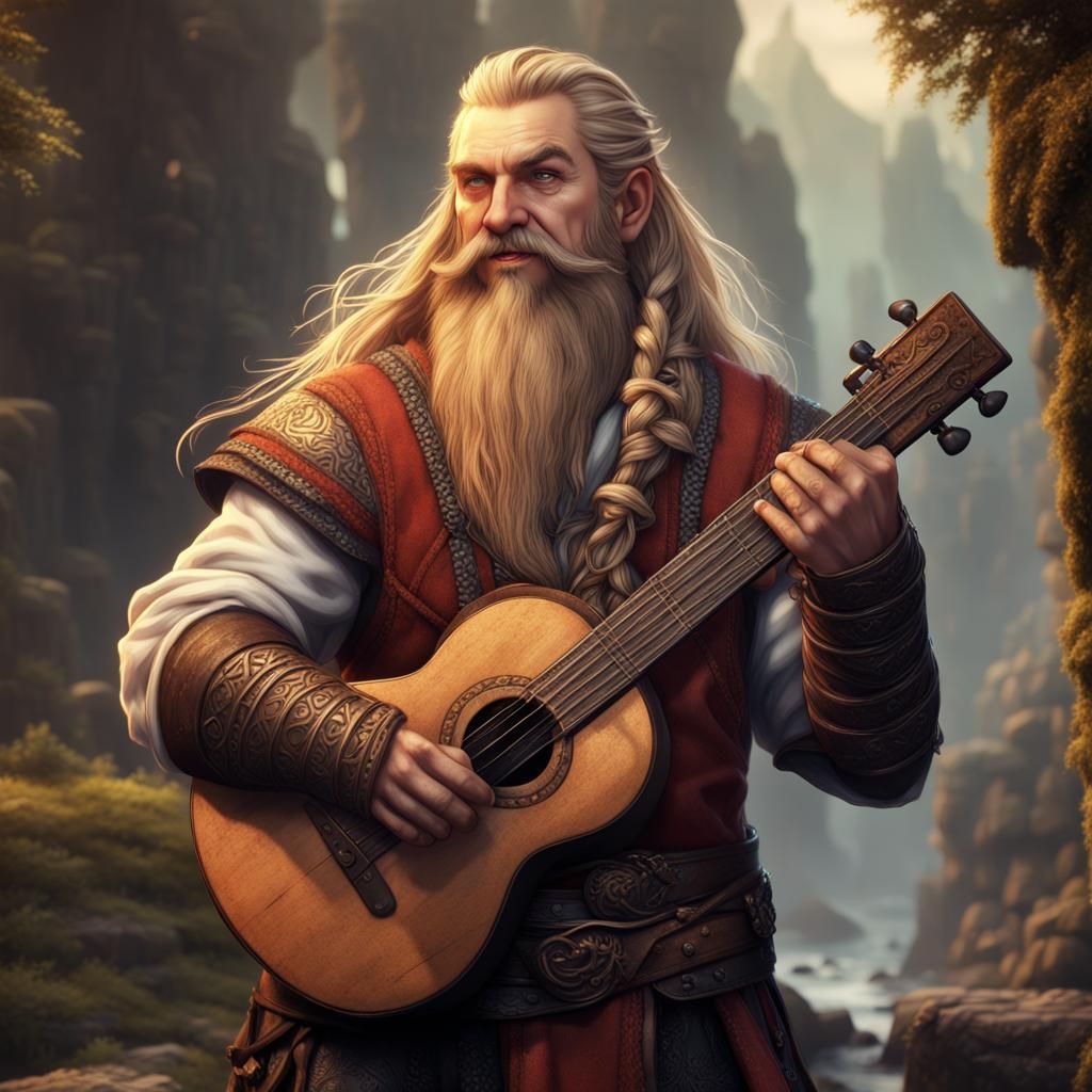 Happy Dwarven Bard with Braided Beard