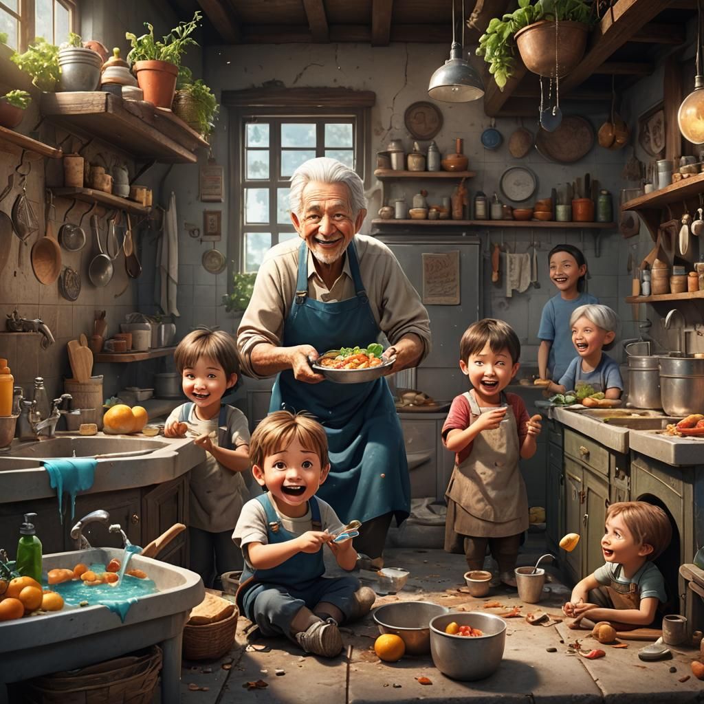 Happy Children Practicing Good Habits: Detailed Matte Painti...