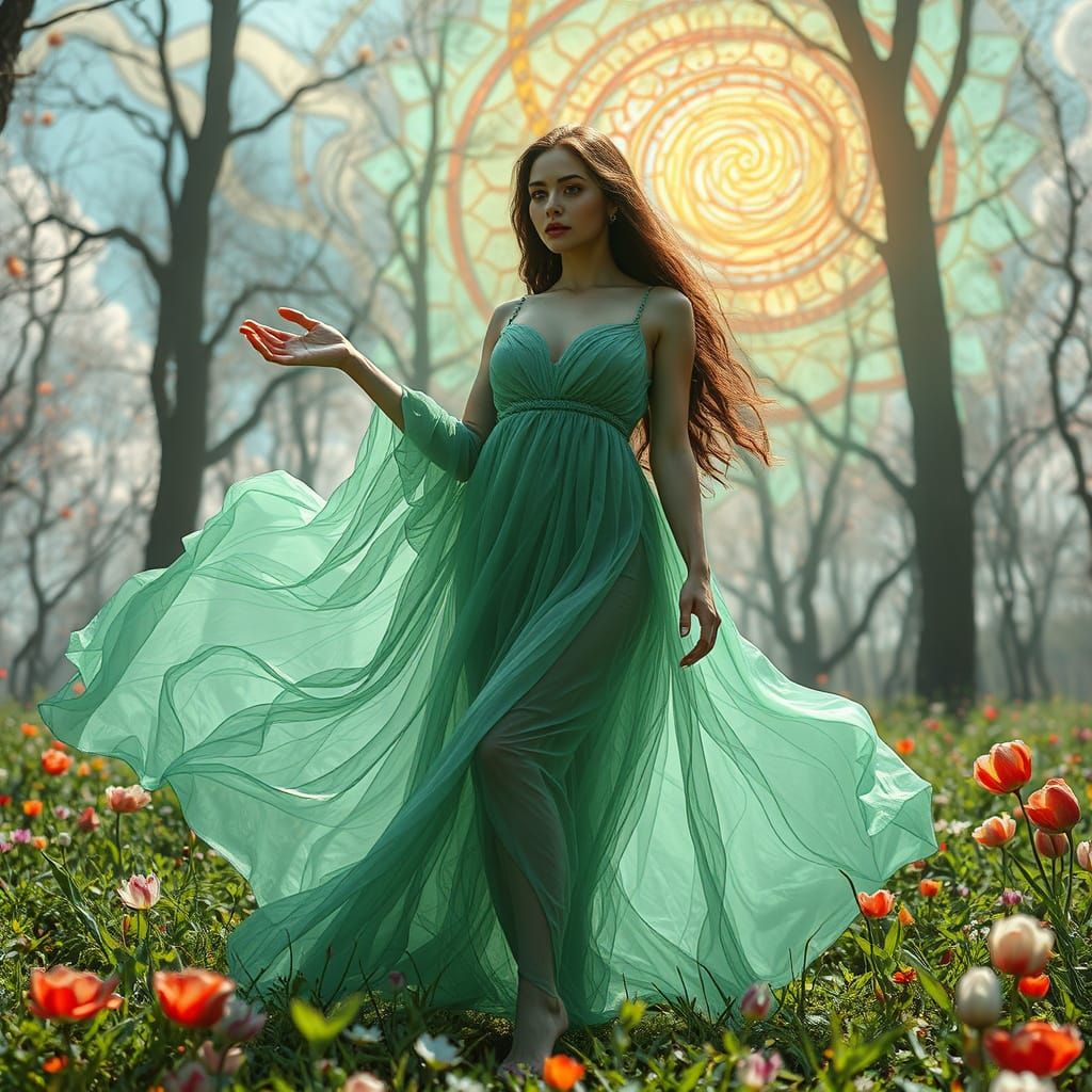 Surreal Goddess Embracing Inner Strength in Vibrant, Iridesc...