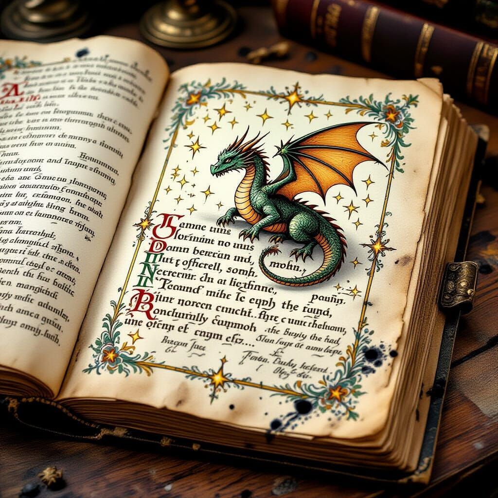 Magical Grimoire Page with Living Illustrations