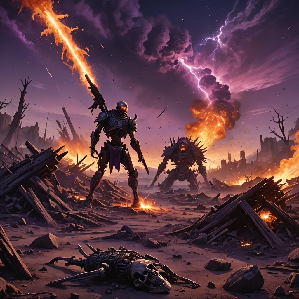 Comet Streaks Across Apocalyptic Battlefield