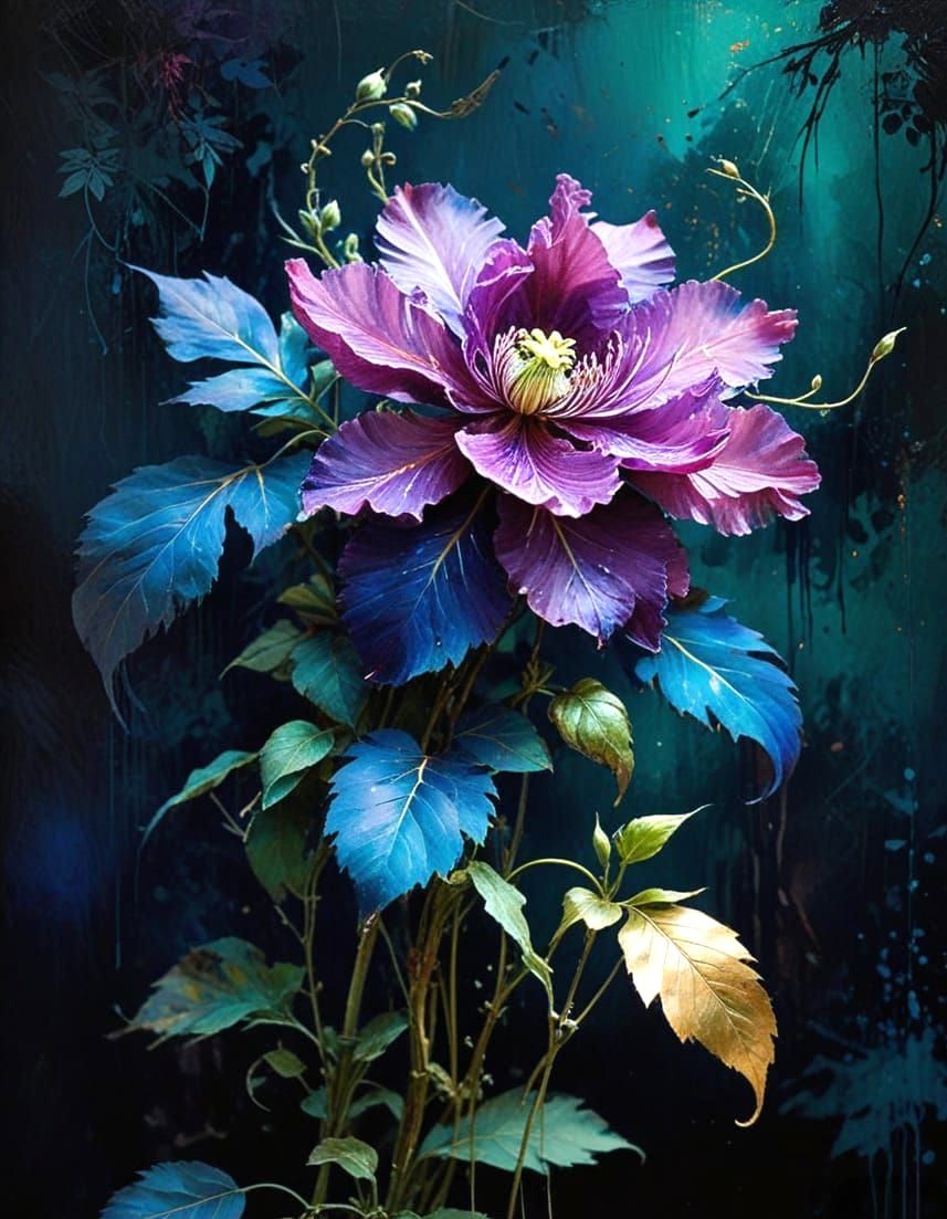 Elegant Blue Clematis Blooms Amidst Art Deco Elegance