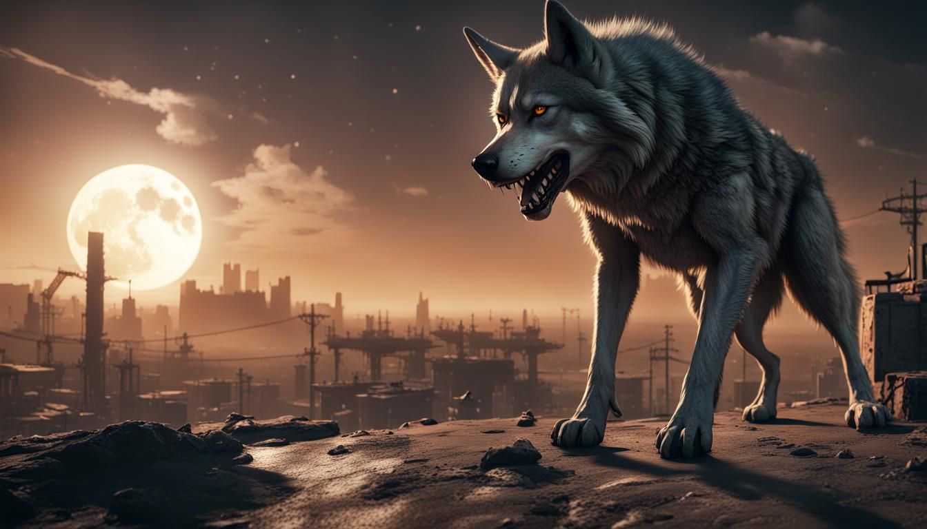Post-Apocalyptic Wolf Figure with Dire Wolf