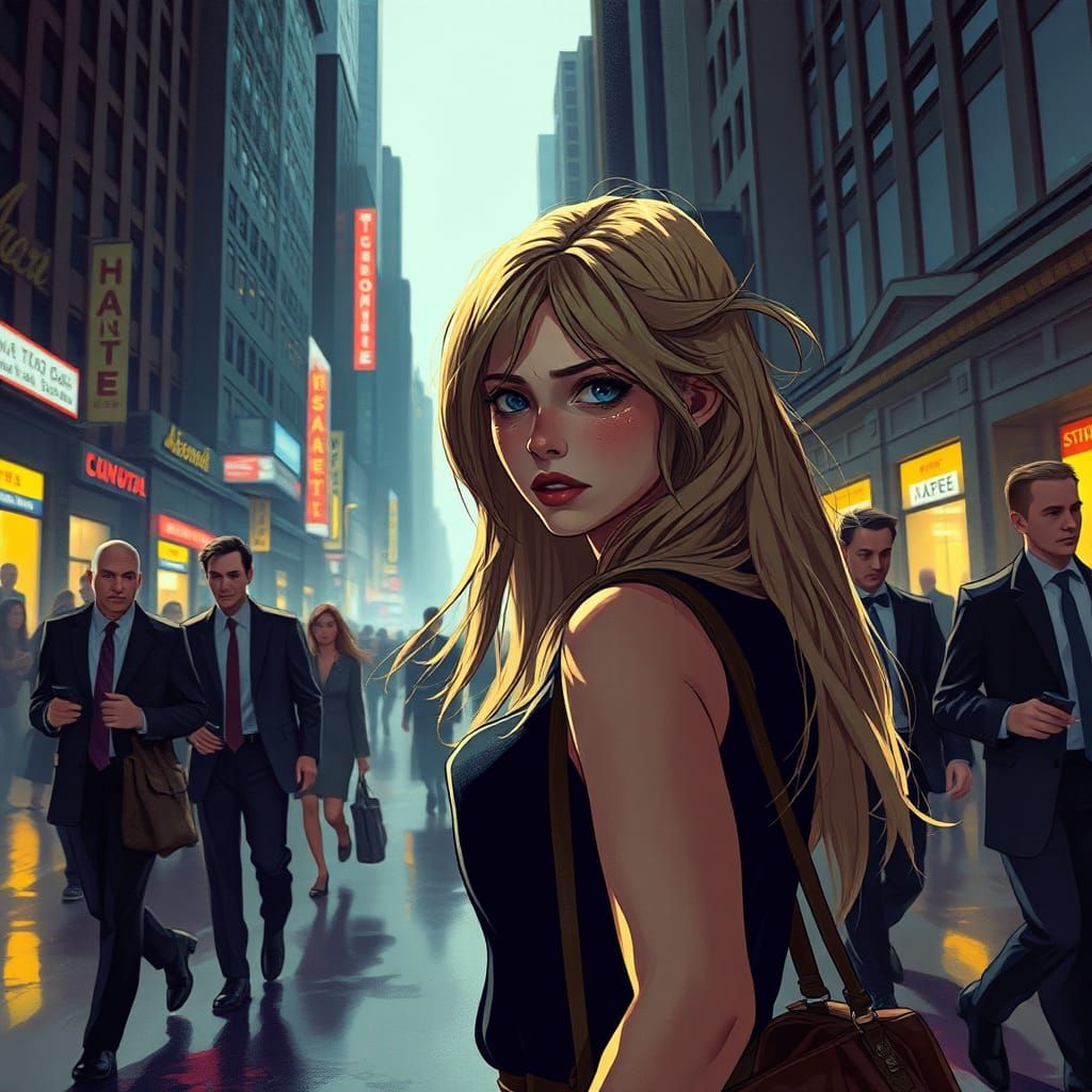 Woman's Desperate Journey Through Metropolis, Dark Fantasy A...