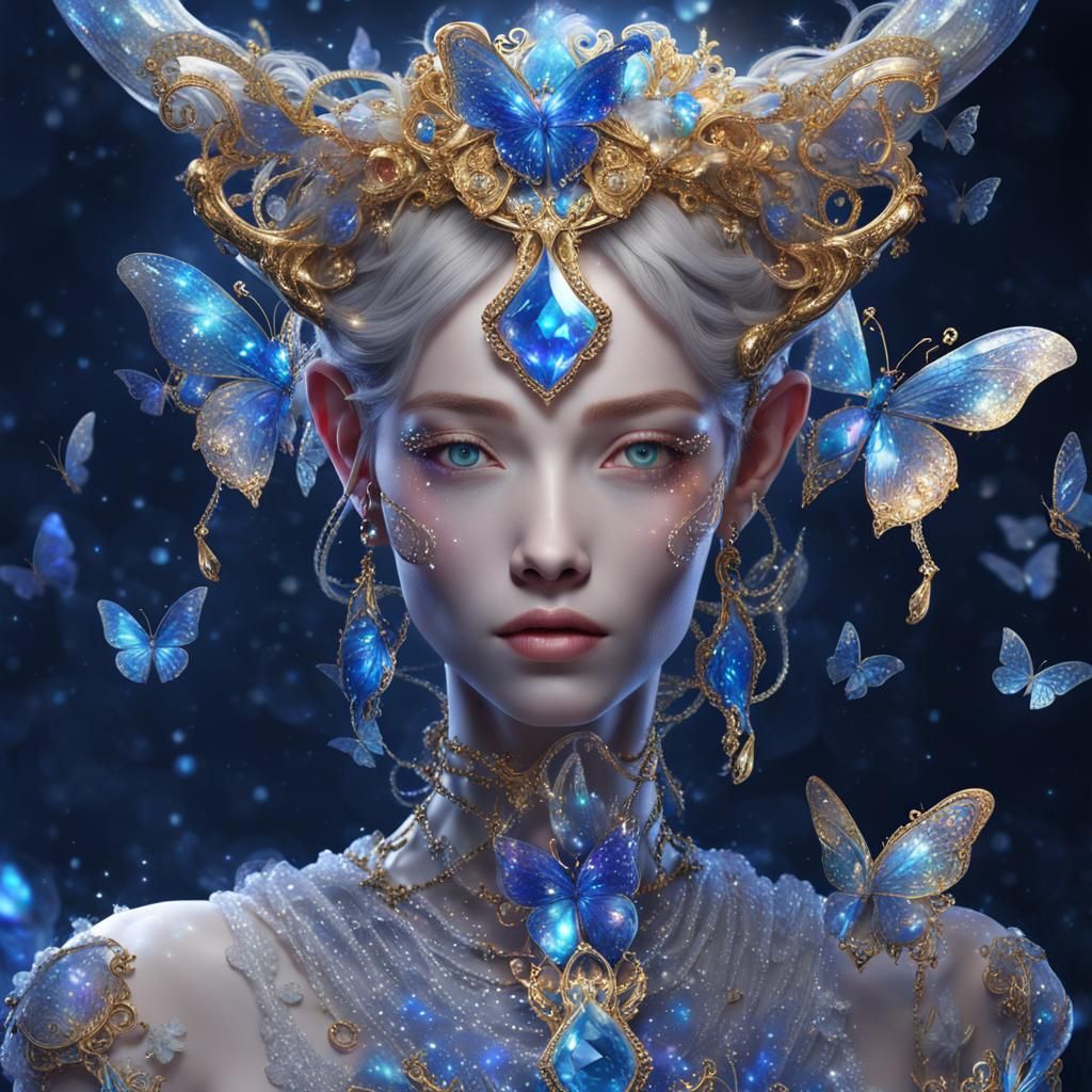 Crystal Girl with Sapphire Eyes in Ethereal 3D Render