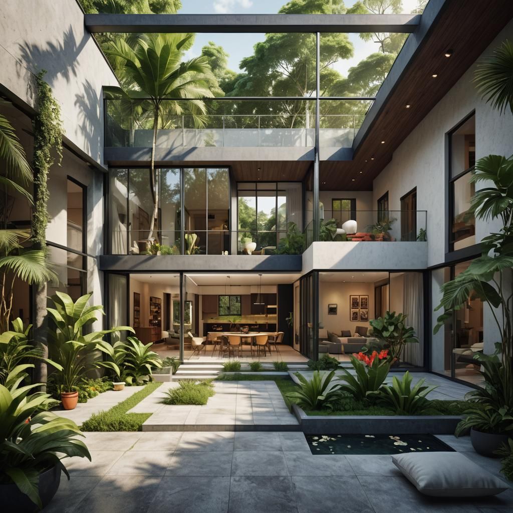 Modern Tropical House with Central Courtyard, 8K