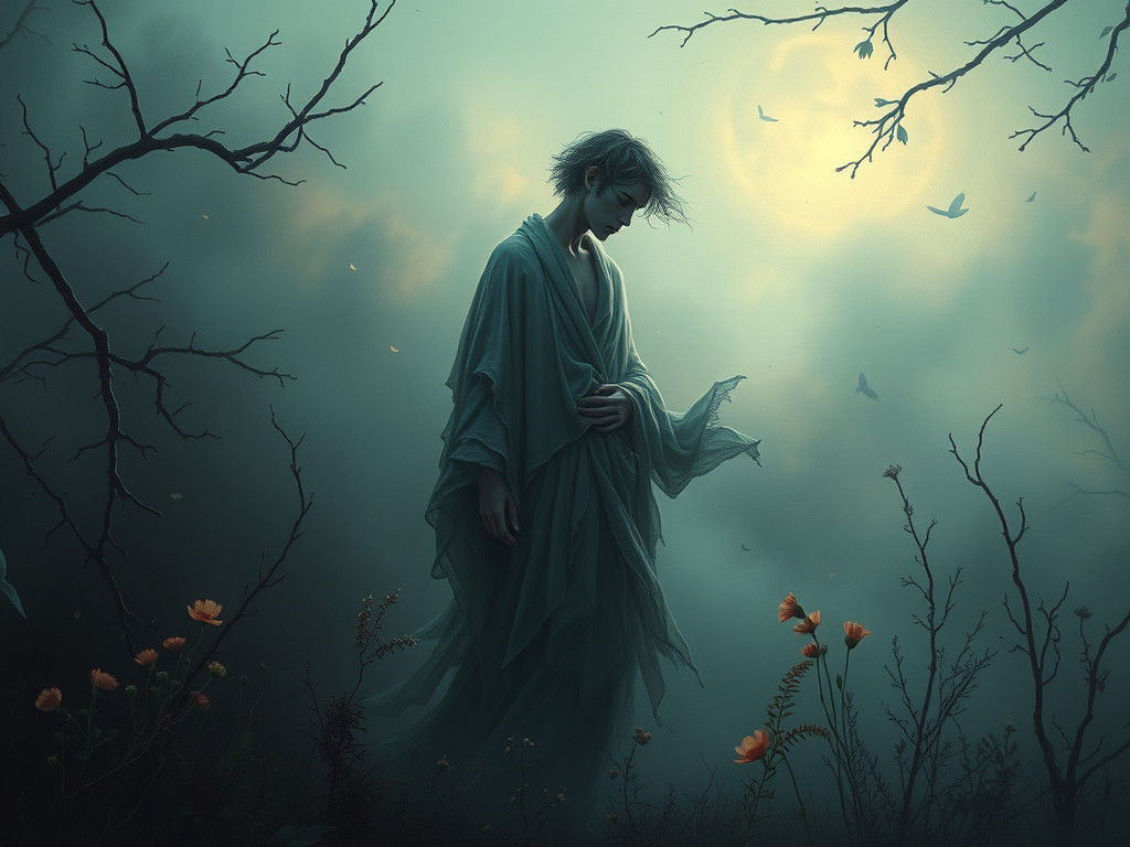 Ethereal Figure in Nature's Twilight Realm