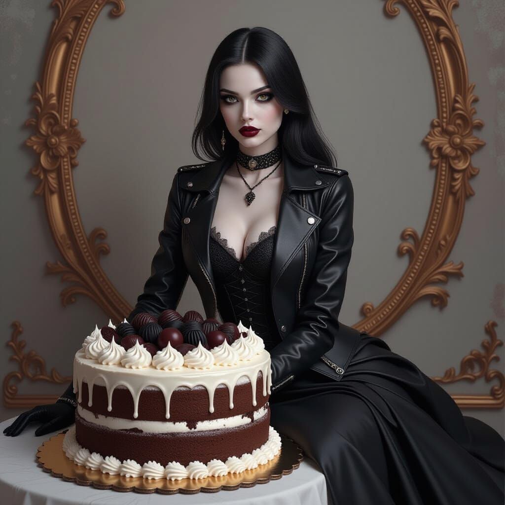 Goth Girl on Cake in Style of Syd Mead