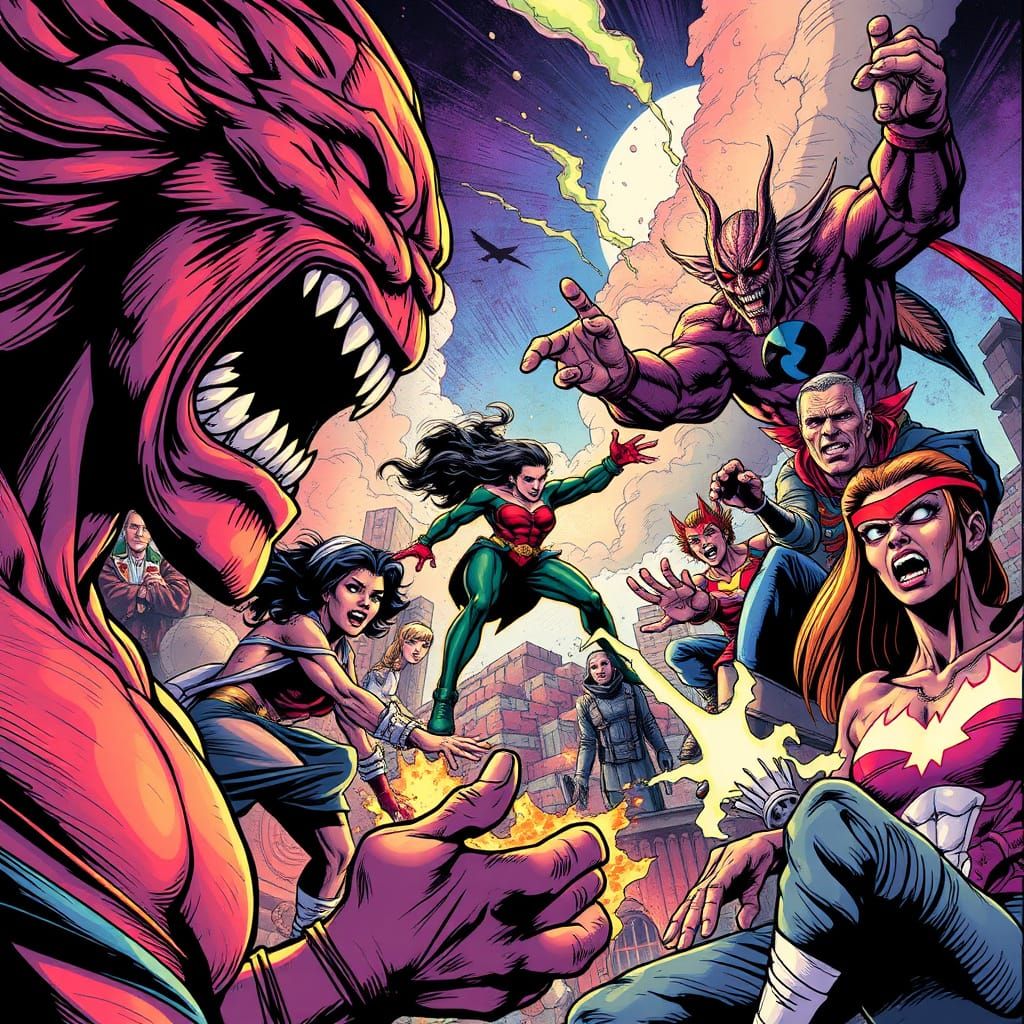 Dynamic Comic Book Scene in Detailed Style