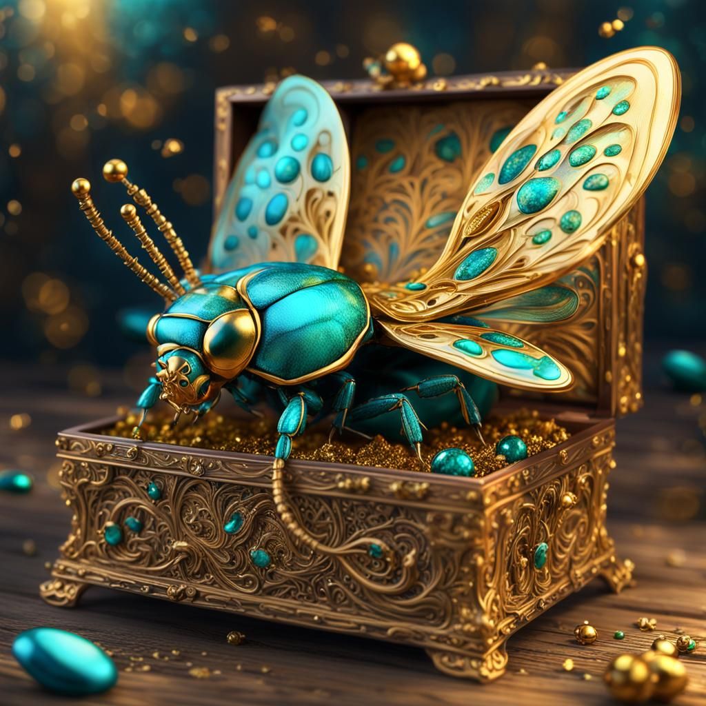 Magic Bug with Open Wings in Detailed Matte Painting