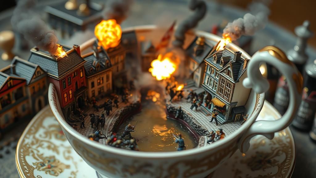 Miniature Napoleonic War Scene Inside a Teacup