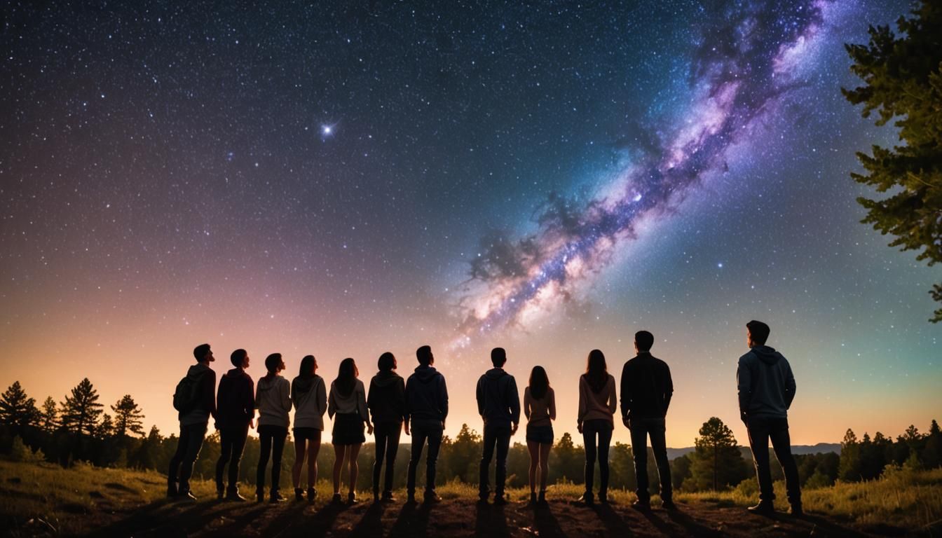 Friends Admire Starry Sky in Detailed Digital Painting