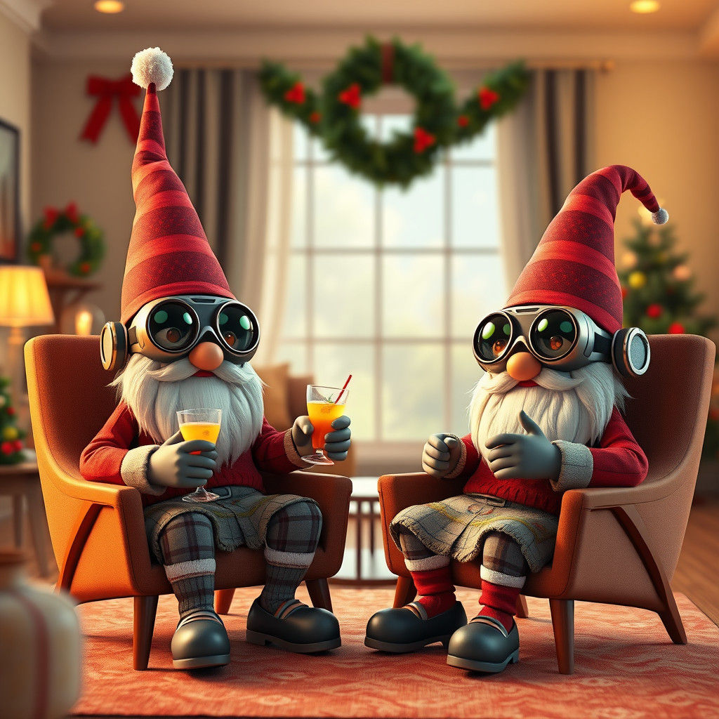 Gnomes Celebrate Christmas in Mid-Century Modern Style