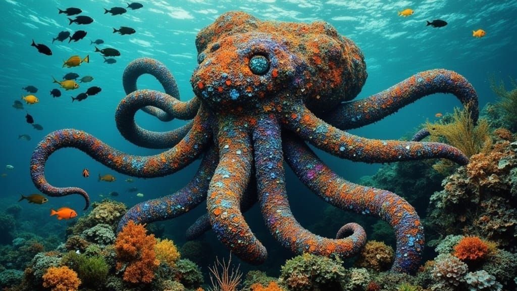 Majestic Mineral Kraken in a Cyberpunk Aesthetic