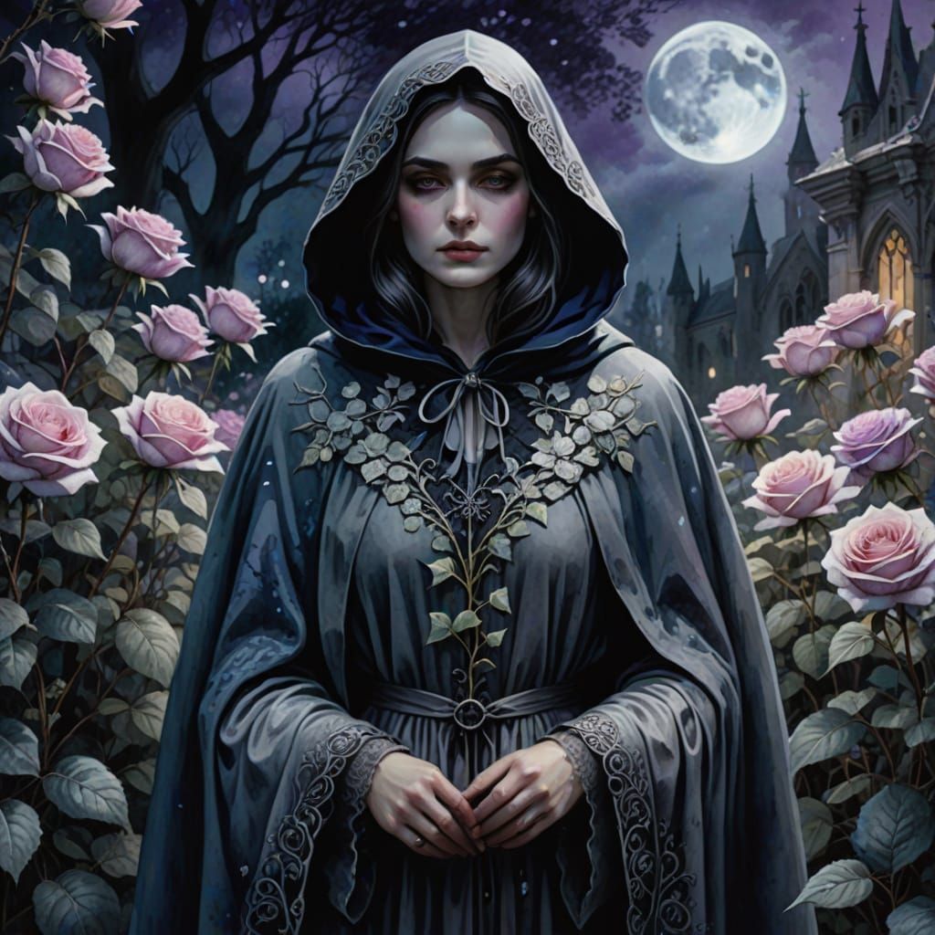 Ethereal Lady in a Moonlit Garden