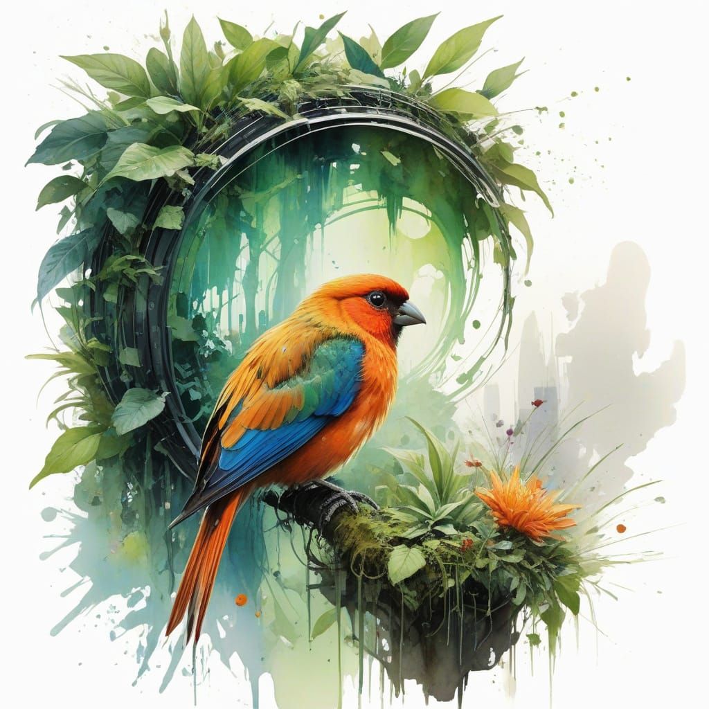 Solarpunk Rooftop Garden City in Watercolour Style