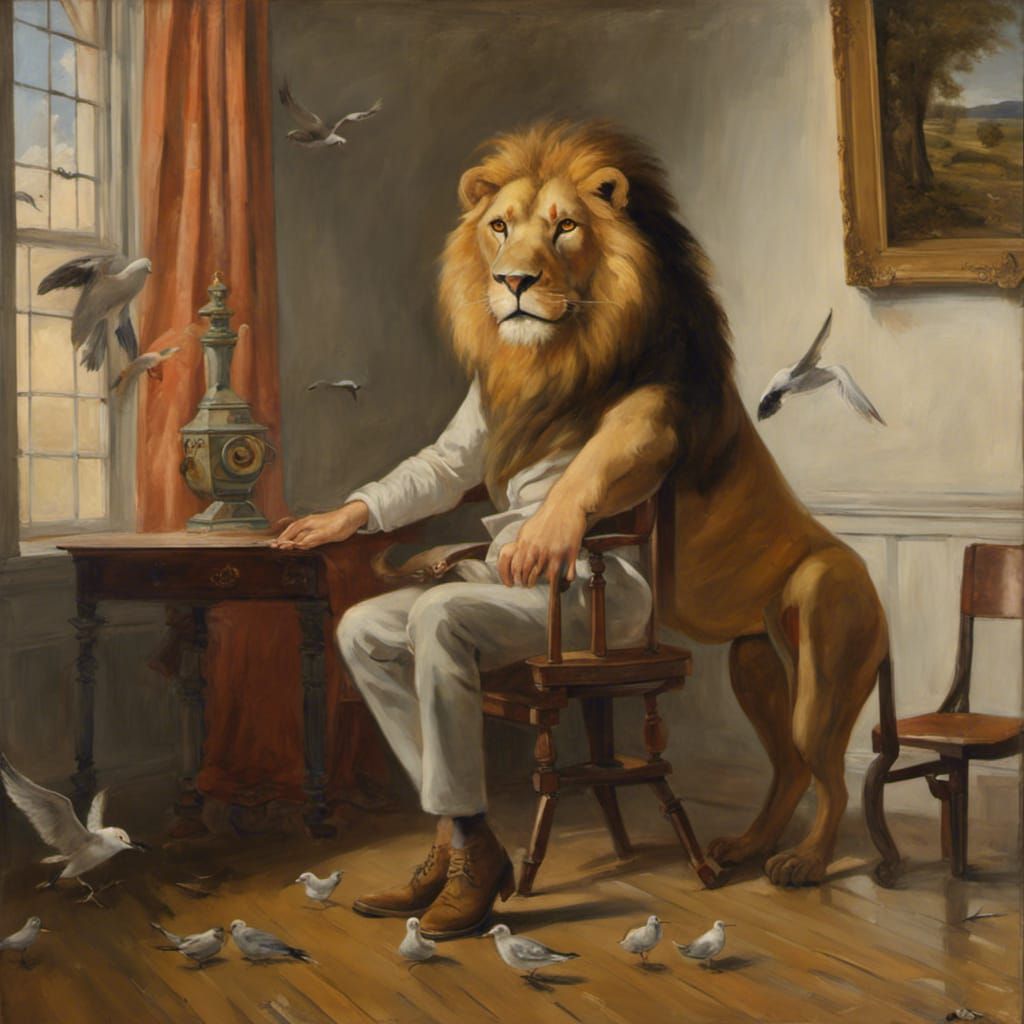 Lion-Headed Man in Hall, Hudson River School Style